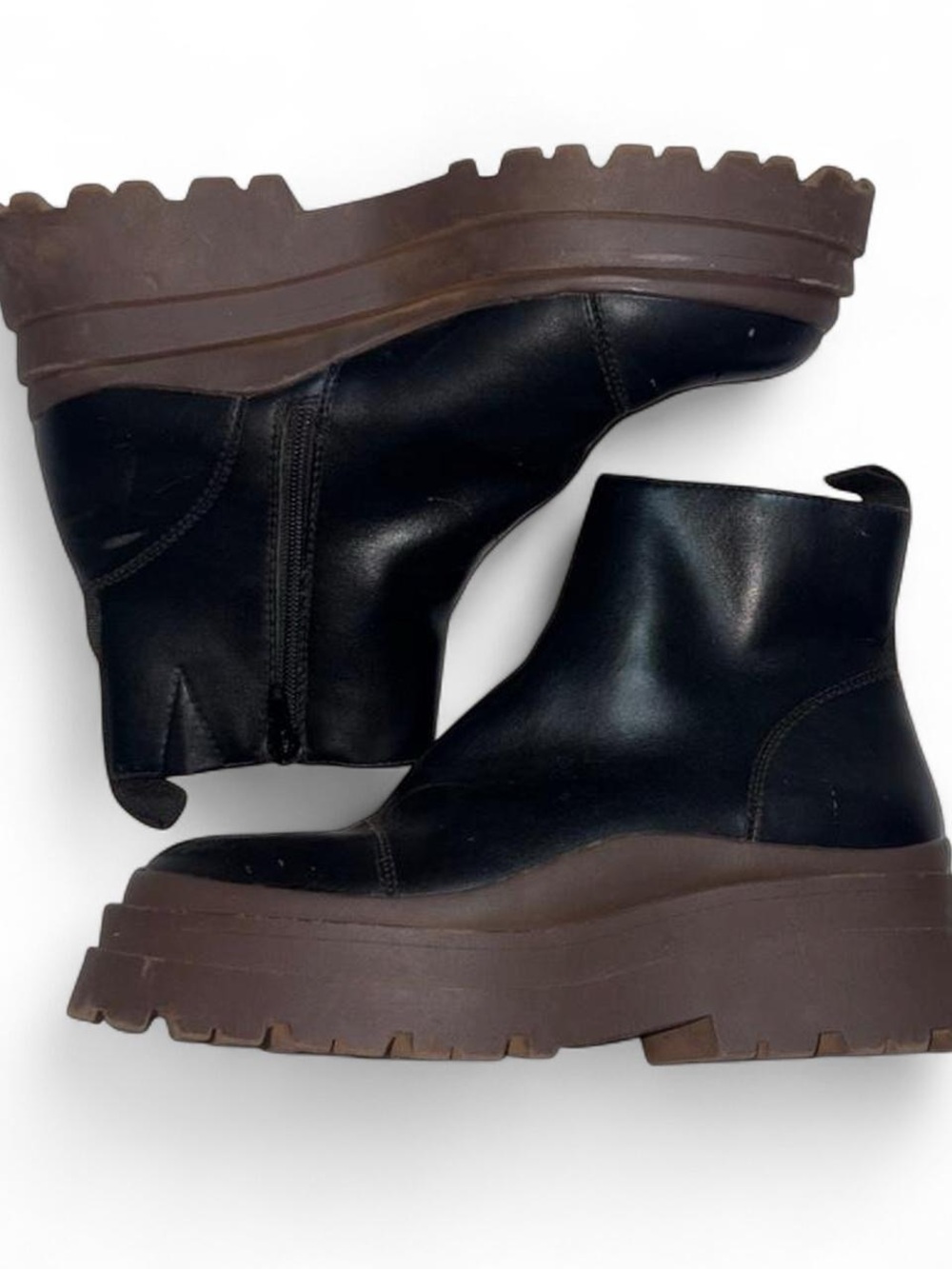 Forever 21 Black Ankle Platform Booties with Brown Lug Soles